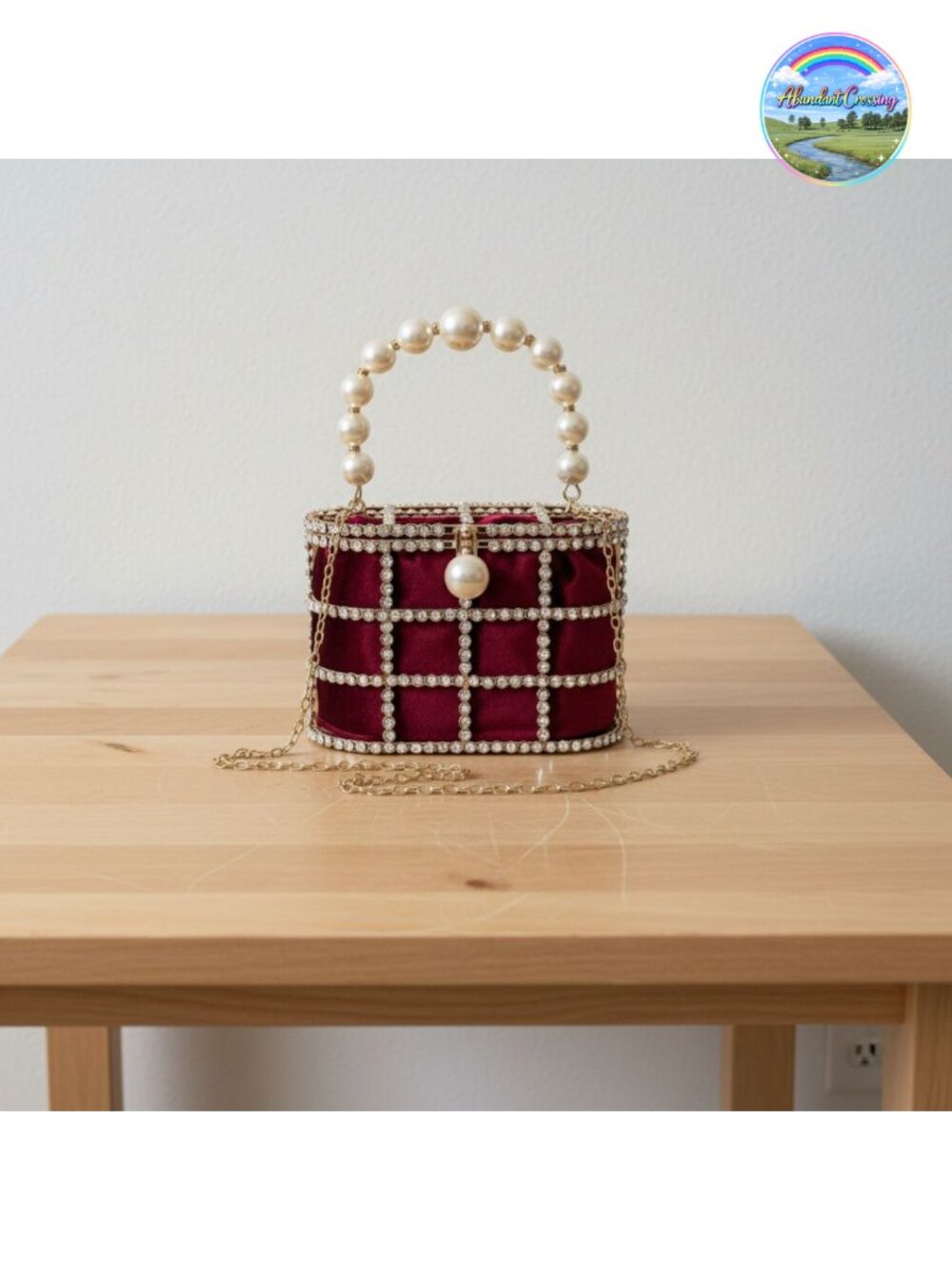 Sparkly Rhinestone Clutch Evening Bag with Pearl Handle